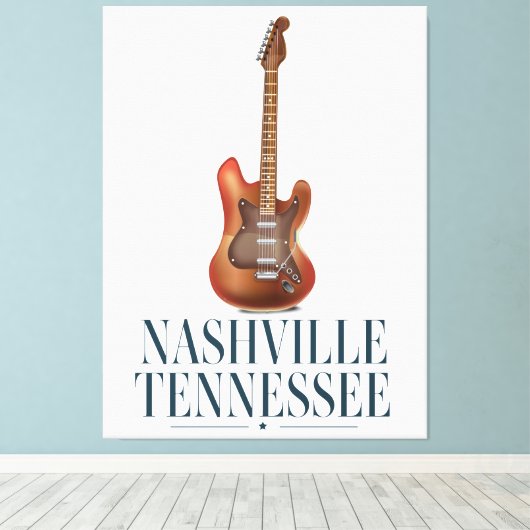 Reisposter Nashville Tennessee Guitar Canvas Afdruk (Insitu (Houten vloer))