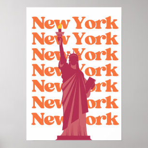 Reisposter New York City Oranje Roze NYC Poster