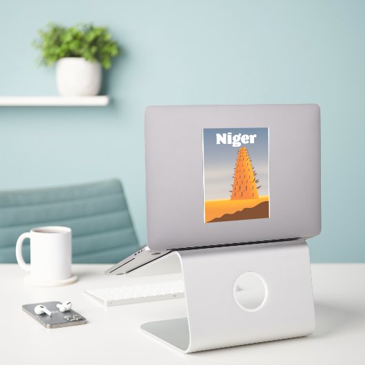 Reisposter Niger Agadez Mosque Sticker (Laptop op bureau)