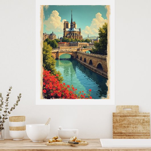 Reisposter Notre Dame, Frankrijk, Poster (Keuken)