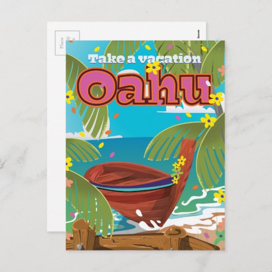 Reisposter Oahu Holiday Feestdagenkaart (Voorkant / Achterkant)