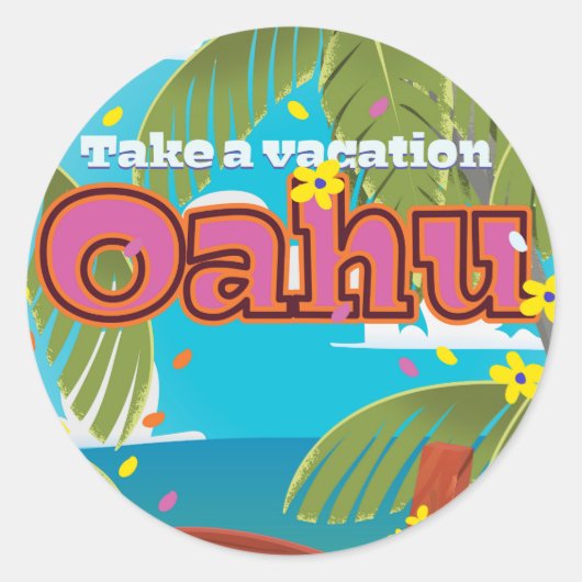 Reisposter Oahu Holiday Ronde Sticker (Voorkant)