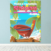 Reisposter op het eiland Saipan . Canvas Afdruk (Insitu (Houten vloer))
