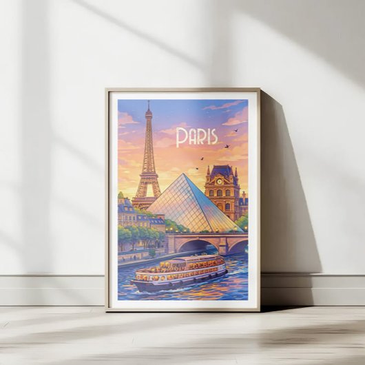 Reisposter Parijs Retro - Eiffeltoren & Louvre Poster