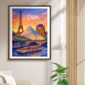 Reisposter Parijs Retro - Eiffeltoren & Louvre Poster