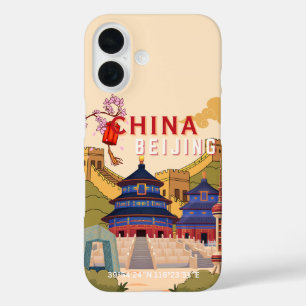 Reisposter Peking China   Aziatische Stad Muurkuns iPhone 16 Hoesje