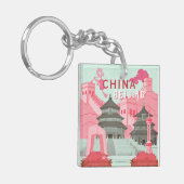 Reisposter Peking China | Mintgroene, Roze Kunst Sleutelhanger (Voorkant Links)
