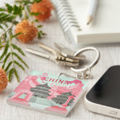 Reisposter Peking China | Mintgroene, Roze Kunst Sleutelhanger (Voorkant Rechts)