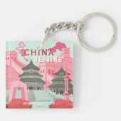 Reisposter Peking China | Mintgroene, Roze Kunst Sleutelhanger (Achterkant)