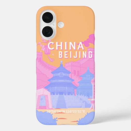Reisposter Peking China | Roze & Blau Pastel Case-Mate iPhone Case (Achterkant)