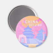 Reisposter Peking China | Roze & Blau Pastel Magneet (Voorkant / Achterkant)