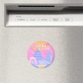Reisposter Peking China | Roze & Blau Pastel Magneet (Insitu (Vaatwasser))