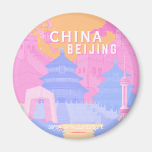 Reisposter Peking China   Roze & Blau Pastel Magneet