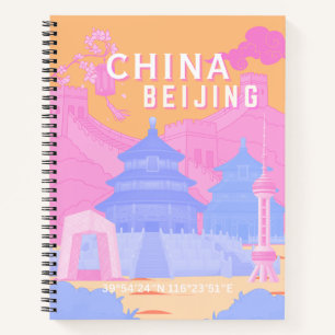 Reisposter Peking China Roze & Blau Pastel Notitieboek