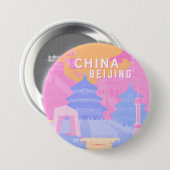 Reisposter Peking China | Roze & Blau Pastel Ronde Button 7,6 Cm (Voorkant /achterkant)