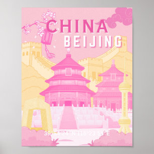 Reisposter Peking China   Roze & Gele Kunst Poster