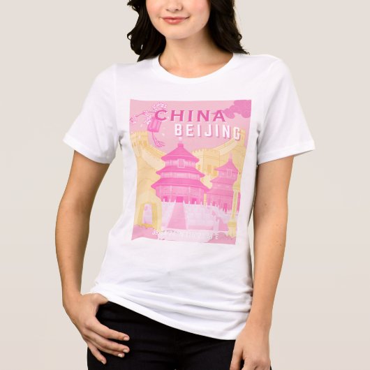 Reisposter Peking China | Roze & Gele Kunst Tri-Blend Shirt (Voorkant)