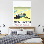 Reisposter Perranporth Cornwall Seaside Canvas Afdruk (Insitu (Slaapkamer))