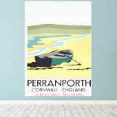 Reisposter Perranporth Cornwall Seaside Canvas Afdruk (Insitu (Houten vloer))