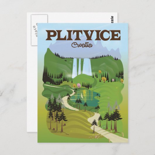 Reisposter Plitvice Kroatië Briefkaart (Voorkant / Achterkant)