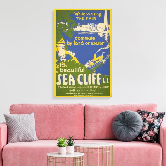 Reisposter Promoting Zee Cliff, Long Island 2 Canvas Afdruk (Insitu (Woonkamer))