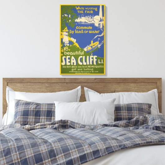 Reisposter Promoting Zee Cliff, Long Island 2 Canvas Afdruk (Insitu (Slaapkamer))