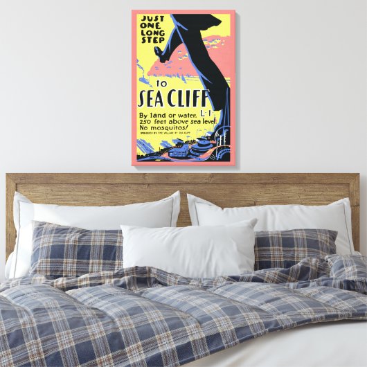 Reisposter Promoting Zee Cliff, Long Island Canvas Afdruk (Insitu (Slaapkamer))