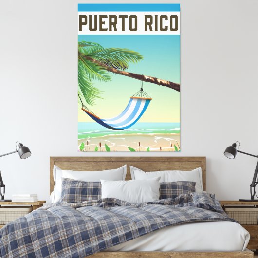 Reisposter Puerto Rico Beach. Canvas Afdruk (Insitu (Slaapkamer))