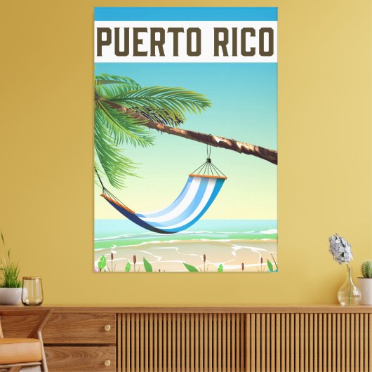 Reisposter Puerto Rico Beach. Canvas Afdruk (Insitu (Woonkamer))