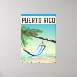 Reisposter Puerto Rico Beach. Canvas Afdruk