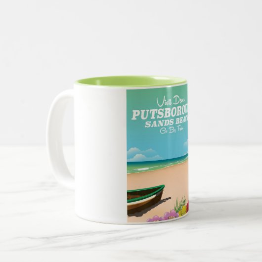 Reisposter Putsborough Sands Beach Devon Tweekleurige Koffiemok (Voorkant links)