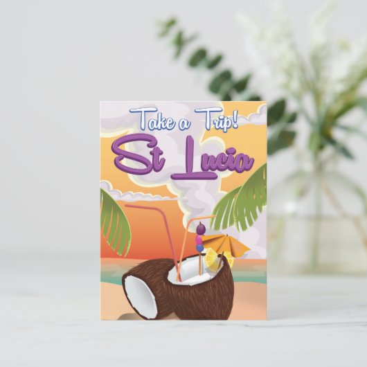 Reisposter Saint Lucia Cartoon. Briefkaart (Staand voorkant)