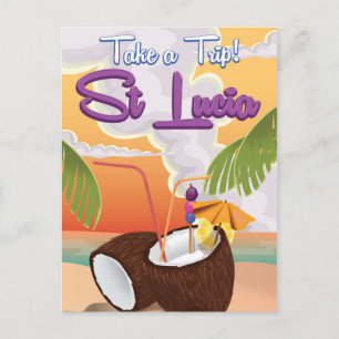 Reisposter Saint Lucia Cartoon. Briefkaart
