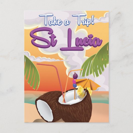 Reisposter Saint Lucia Cartoon. Briefkaart (Voorkant)