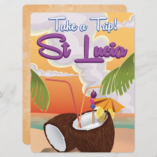 Reisposter Saint Lucia Cartoon. Kaart (Voorkant / Achterkant)