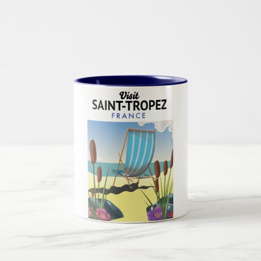 Reisposter Saint-Tropez Frankrijk Tweekleurige Koffiemok (Center)