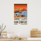Reisposter San Diego Retro Sunset Cliffs Scene Poster (Keuken)