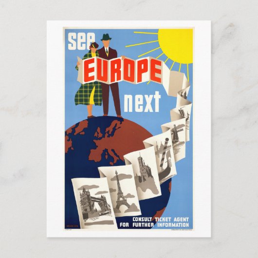 reisposter "See Europe Next" Briefkaart (Voorkant)