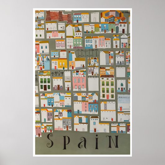 Reisposter Spanje Spaanse Straatkunst Huizen Poster (Voorkant)