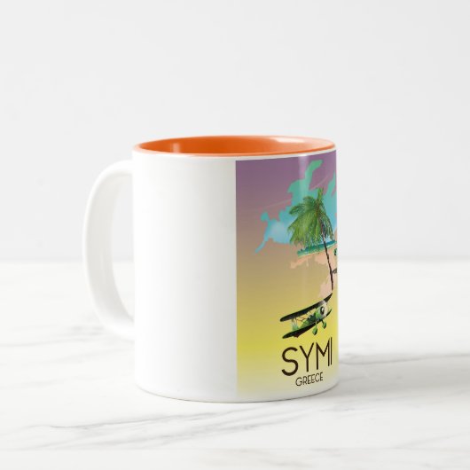 reisposter Symi Griekenland Tweekleurige Koffiemok (Voorkant links)