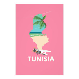 Reisposter Tunesië kaart Foto Afdruk