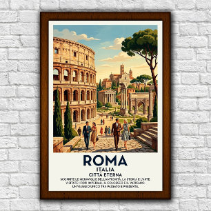 Reisposter uit de jaren 60, Rome, Italië, vintage Poster