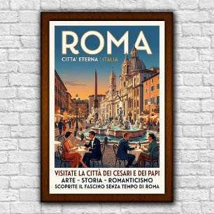 Reisposter uit de jaren 60, Rome, Italië, vintage Poster