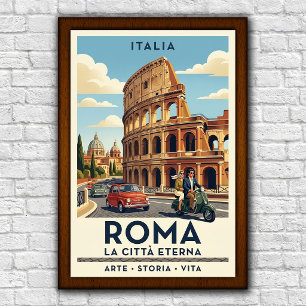 Reisposter uit de jaren 60, Rome, Italië, vintage Poster
