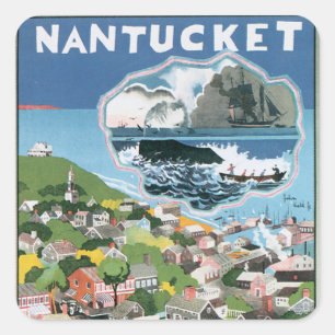 Reisposter uit het verleden, kaart van Nantucket I Vierkante Sticker