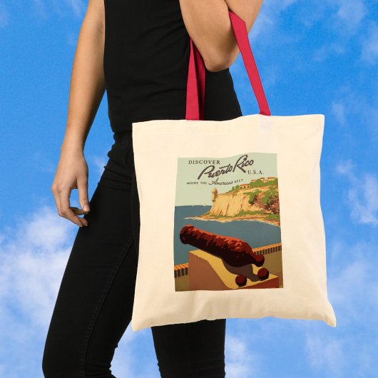 Reisposter uit het verleden, Ontdek Puerto Rico! Tote Bag