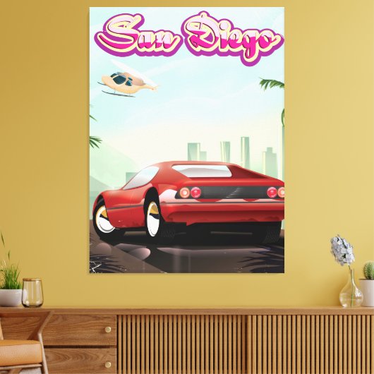 Reisposter uit San Diego Red Sport car 1988 Canvas Afdruk (Insitu (Woonkamer))
