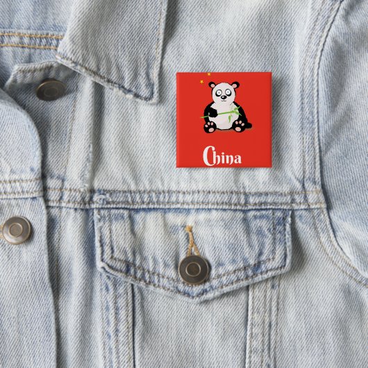 Reisposter van China Panda. Vierkante Button 5,1 Cm (In situ)