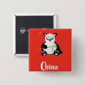 Reisposter van China Panda. Vierkante Button 5,1 Cm (Voorkant /achterkant)