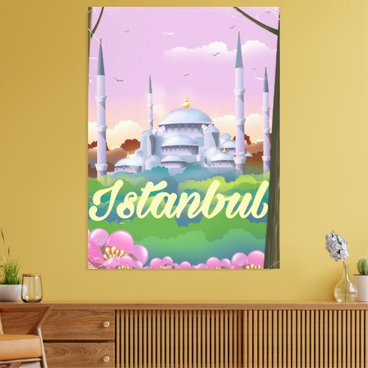 Reisposter van de blauwe moskee Istanbul Canvas Afdruk (Insitu (Woonkamer))
